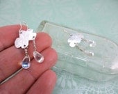Portable Rainy Day.  Hand cut aluminum and glass rain drop earrings, one of a kind