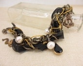The Shipwreck. Mixed media nautical brass bracelet with pearls, fabric and nautical charms