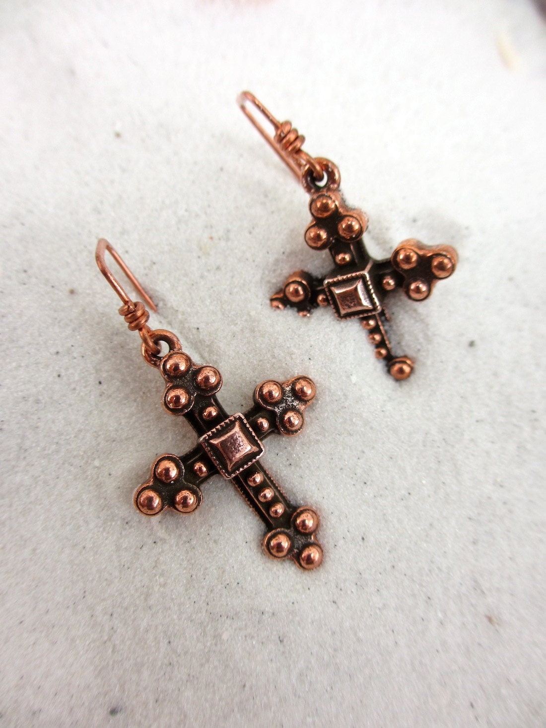 English Cross.  Copper charm earrings