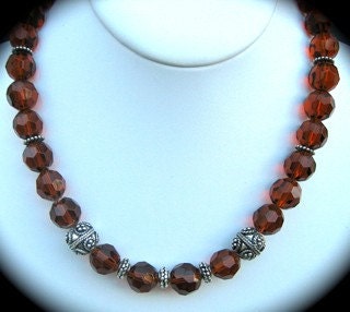 Dark Amber Faceted Quartz Sterling Silver Necklace