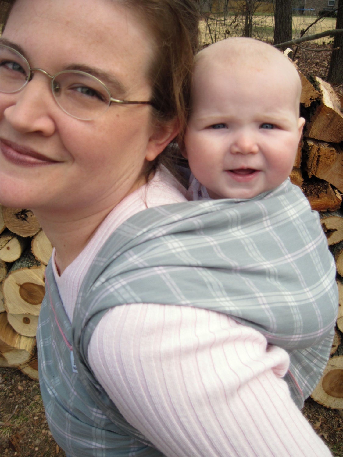 Woven Wrap Baby Sling Carrier - Lightweight Gray/Pink Cotton - DVD included