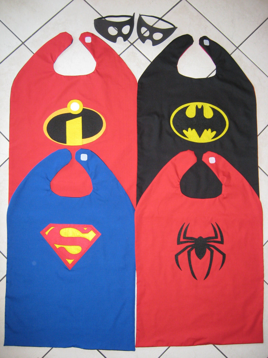 SET Spiderman Superman Batman Superhero Dress Up Cape REVERSIBLE