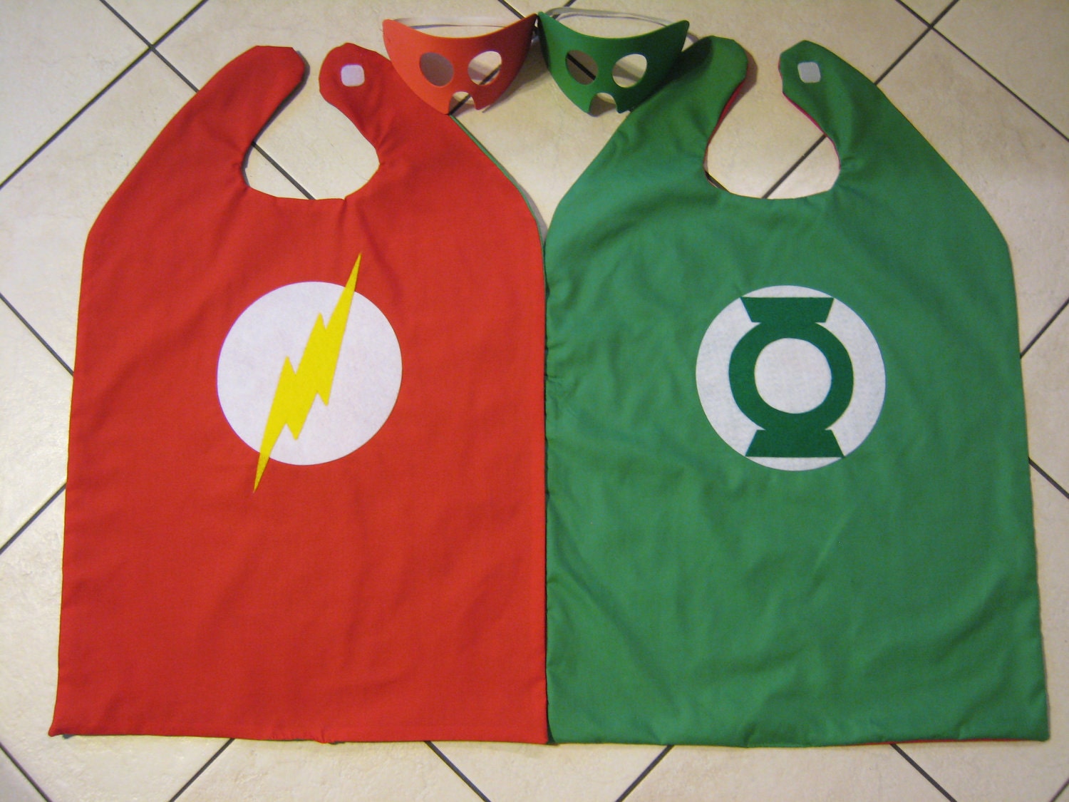 Reversible Flash Green Lantern Super Hero Cape Boys Mask Costume