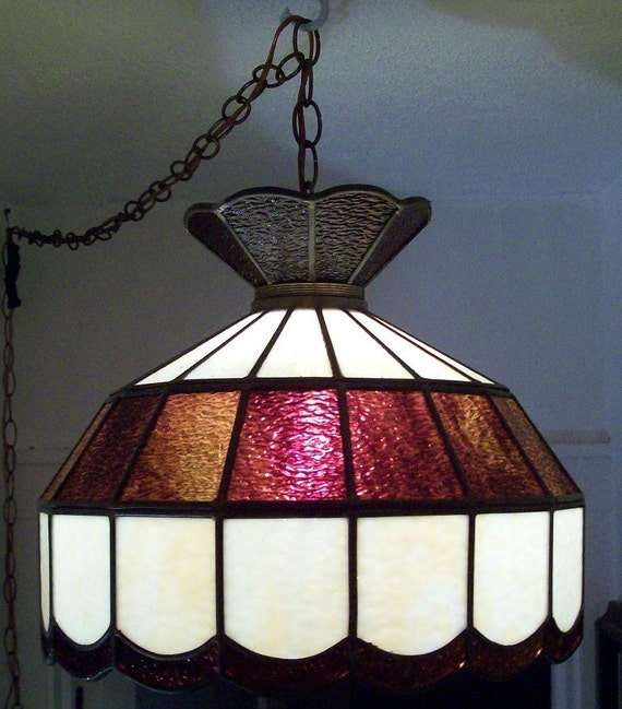 Vintage Stained Glass Swag Lamp By Vintagestorage On Etsy
