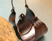 Hammered Copper Hoops  - Copper And Sterling Silver  Basket Hoop Earrings - Mixed Metal Jewelry