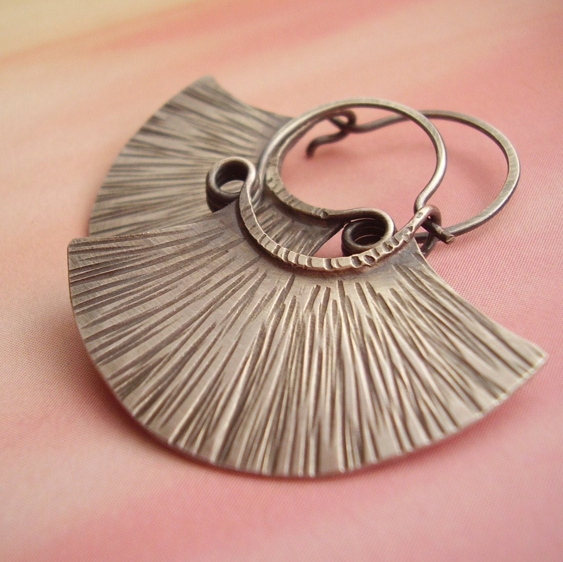 Medium Silver Blade Hoops -  Handmade Sterling Silver Hoop Earrings - Tribal Inspired Metal Contemporary Jewelry