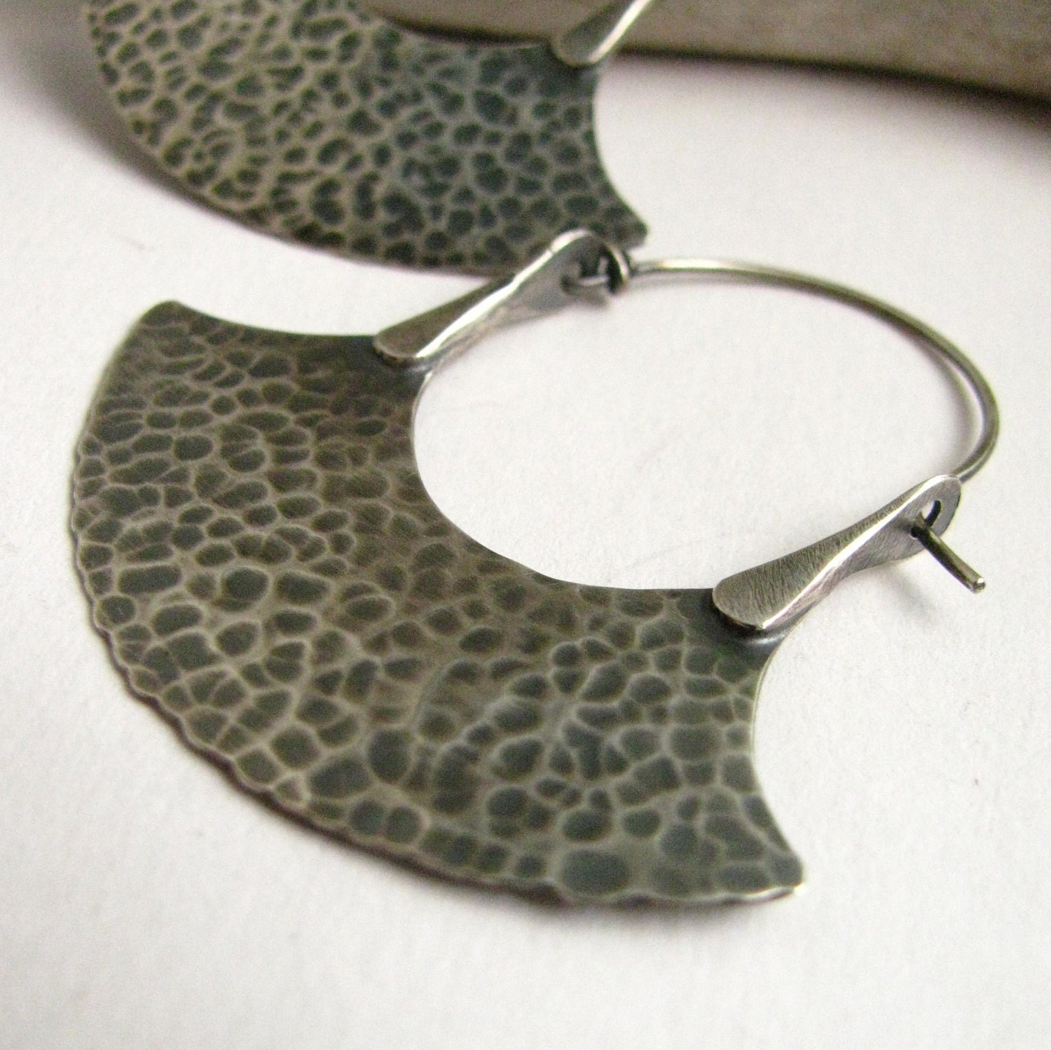 Large Silver Hoops - Rustic Sterling Silver Tribal Hoop Handcrafted Earrings - Ethnic Blade Hoops