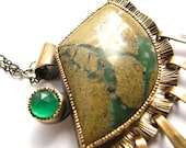 Wearable Art Statement Necklace Canyon Jasper and Emerald Green Chalcedony Necklace - Metalsmith Artisan Jewelry - OOAK Necklace