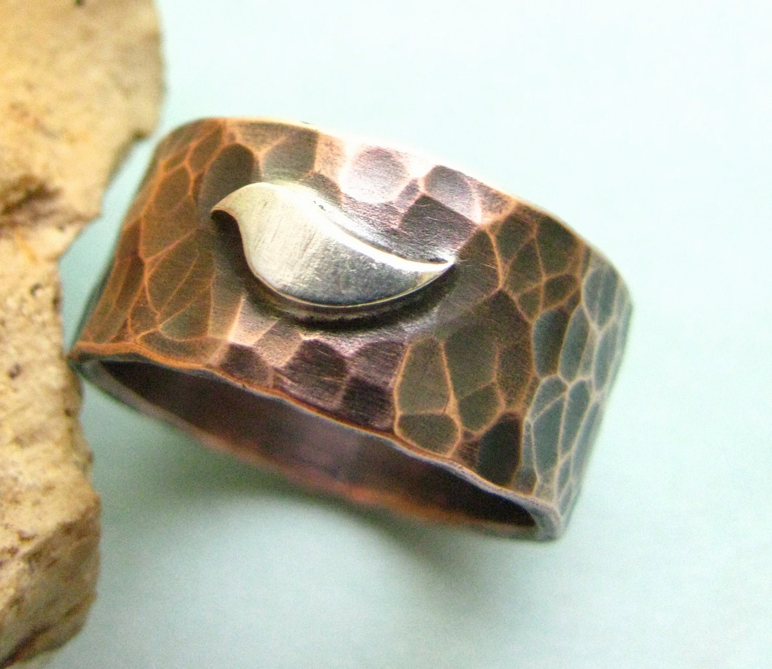 Forged Copper Ring - Bird Ring - Copper And Sterling Silver Bird Ring - Mixed Metal Ring - Rustic Jewelry - Size 4 - 11 Unisex Ring