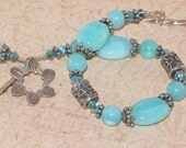 Blue Opal Bracelet, Peruvian Opal, Swarovski,  Turquoise,  2X AB Crystal,  Sterling Silver, Handmade Jewelry