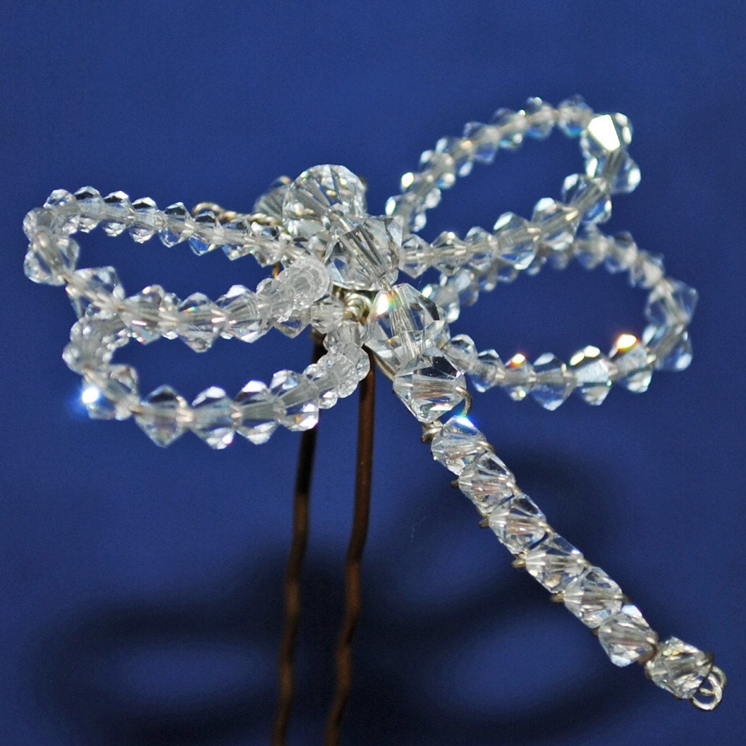 Headpiece Hairpin Petite Swarovski Crystal Dragonfly Hairpin