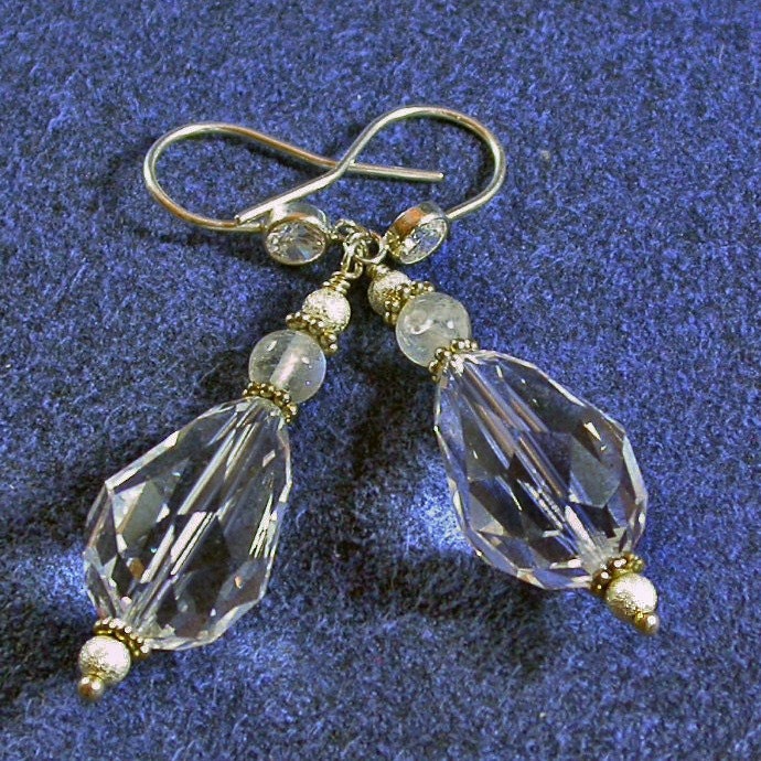 Audrey Swarovski Crystal and Rainbow Moonstone Earrings