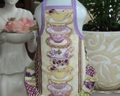 Purple Tea Cups Dish Soap Bottle Apron