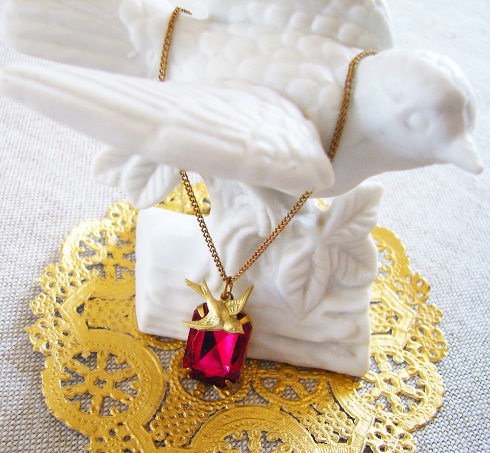Vivienne . Raspberry Jewel, Sweet Bird, and Vintage Chain