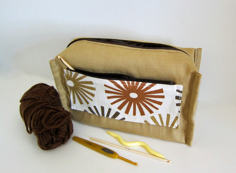 Large box Pouch inner zip pocket -- knitting project bag -- cosmetic case