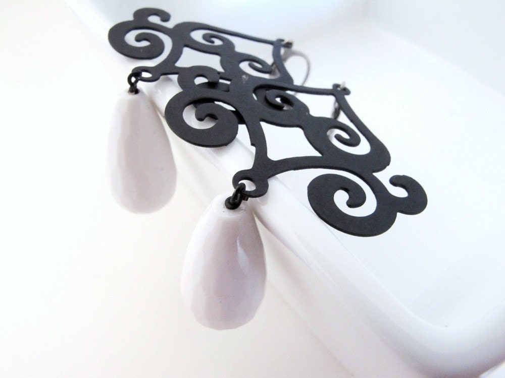 Black and White Oriental earrings