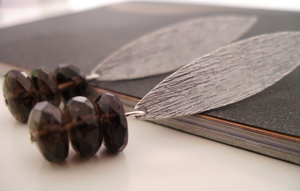 silver metal post earrings with natural stones- Smoky quartz lance- Jewelry Sale -Black Friday Etsy Cyber Monday Etsy
