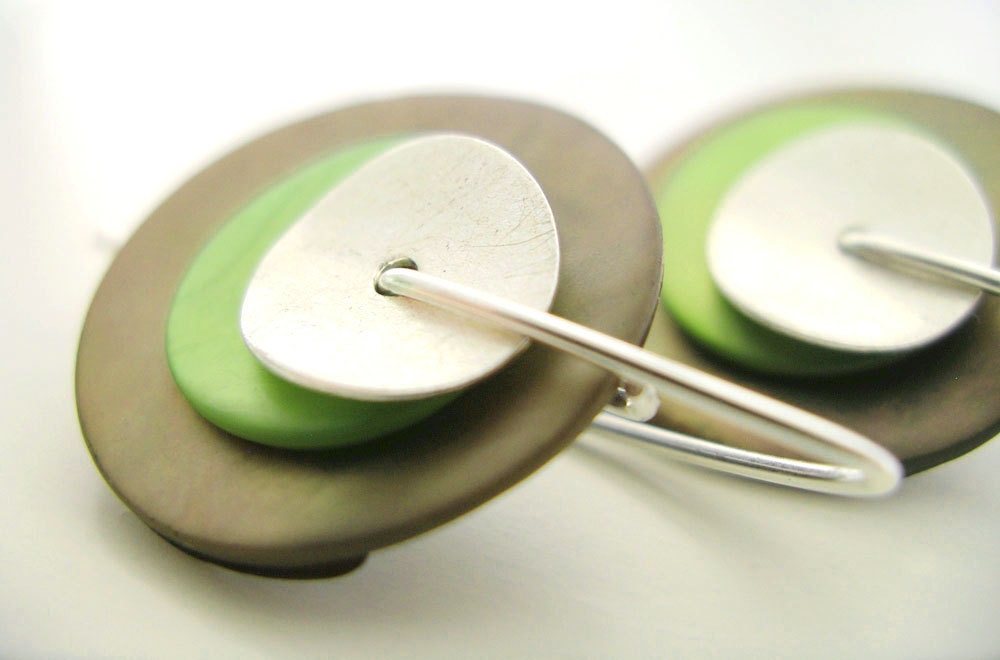 mother of pearl sterling silver DOUBLE DANGLE EARRING bi-green Black Friday Etsy Cyber Monday Etsy