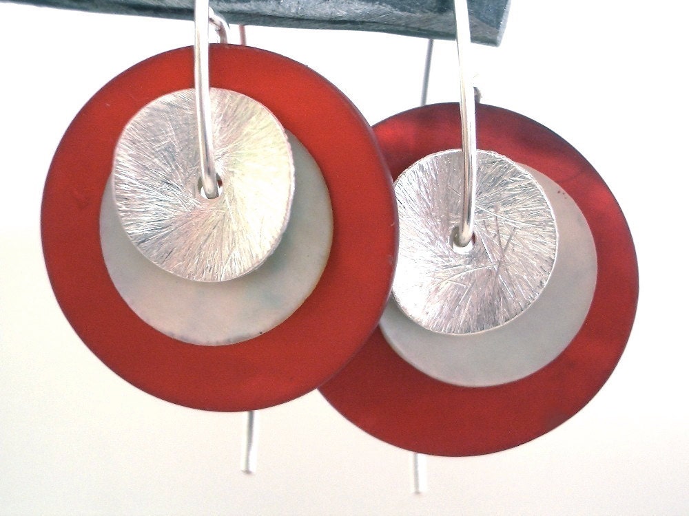 mother of pearl and sterling silver earrings DOUBLE EARRINGS red and white Black Friday Etsy Cyber Monday Etsy