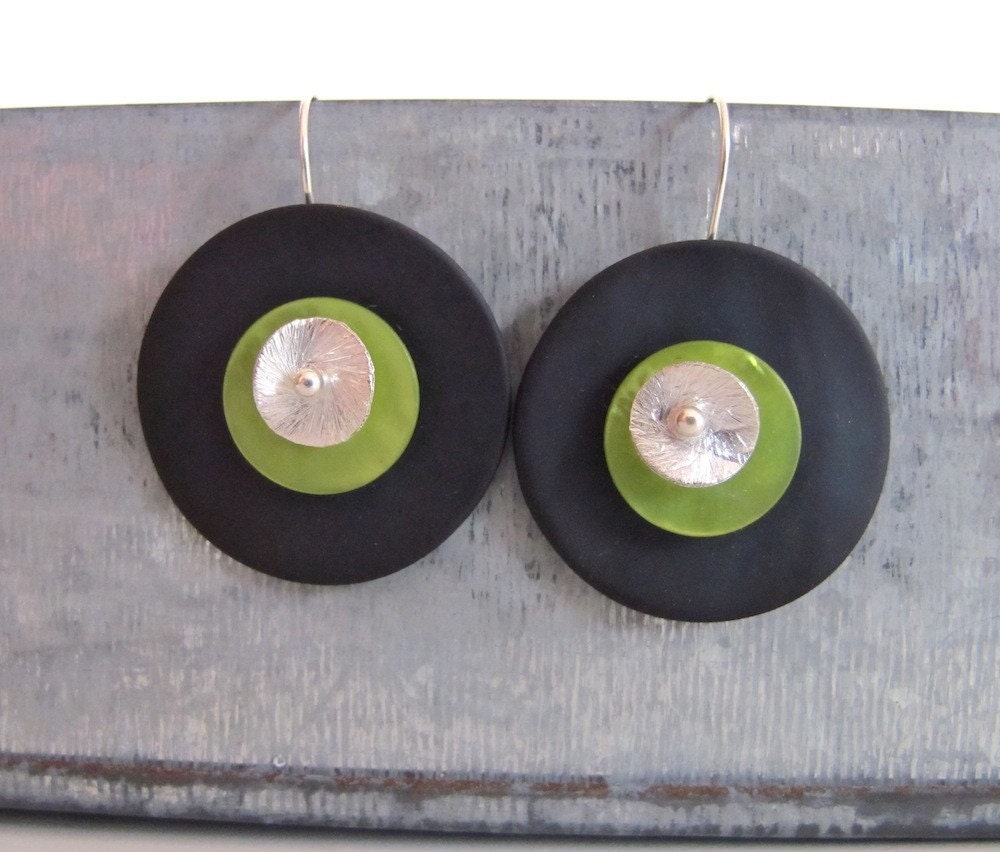 Earrings. sterling silver and mother of pearl jewelry - Big Double Navy Blue dangle earrings