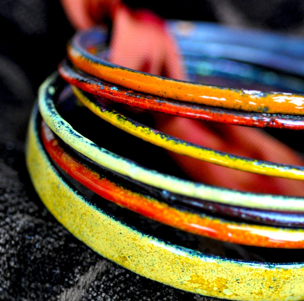 S A L E - Handcrafted Bangle Set - 'Jaffa' - Orange & Tangerine Toned Enamel Bracelets