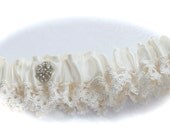 Venice and Satin  Bridal Garer with Rhinestone Centering