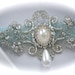 Bride Garter in Something Blue Sensually Narrow Lace with Exquisite Jeweled and Pearl Dangle
