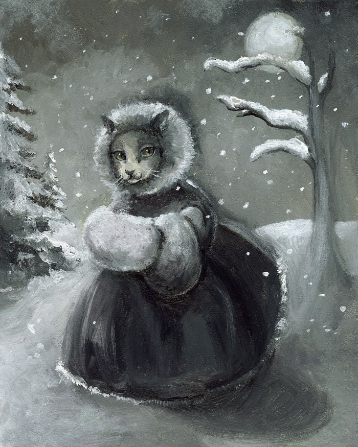 Winter Stroll- cat art - amberalexander