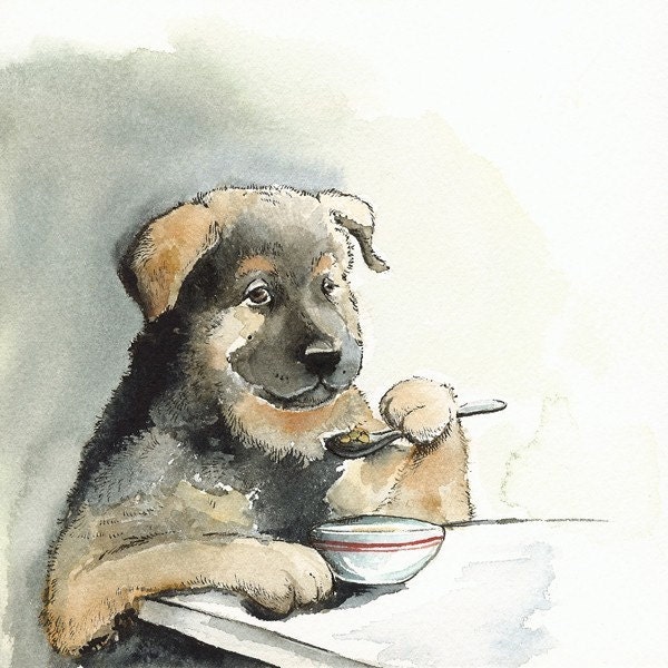 Kibble Every Day.... dog art, watercolor, pet