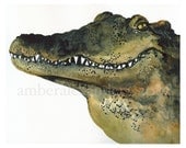 Looker- , alligator art, alligator watercolor