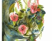 Hummingbirds- Archival print of Original Painting, botanical, bird art