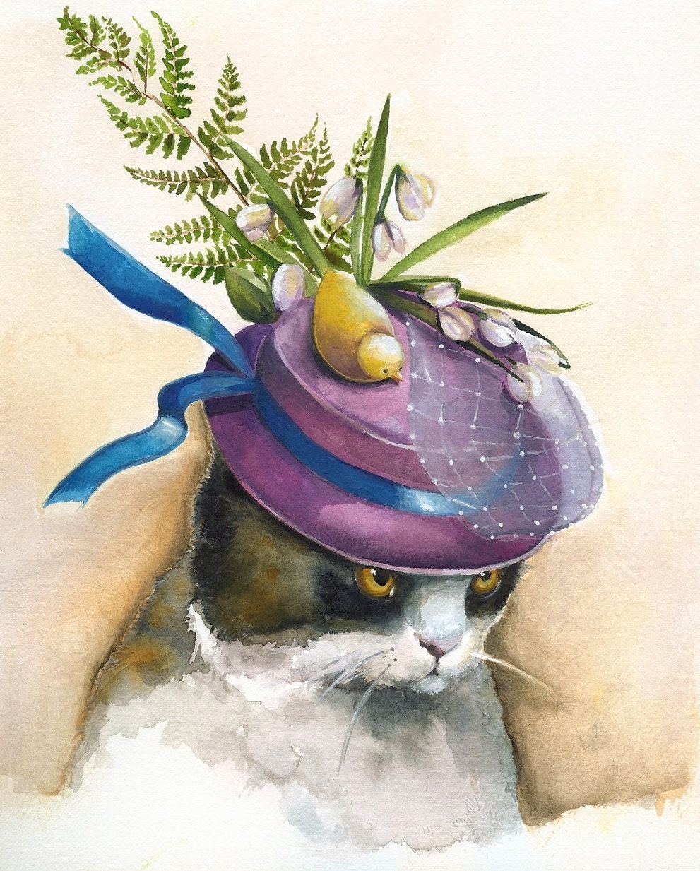 Easter Bonnet- Cat art