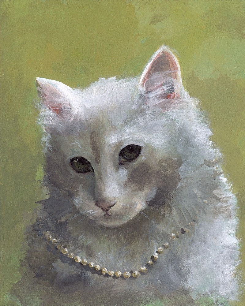 Rosebud- Cat Art, Kitty with Pearls, children, decor