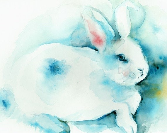 Blue- Archival Rabbit print, children, decor, nursery