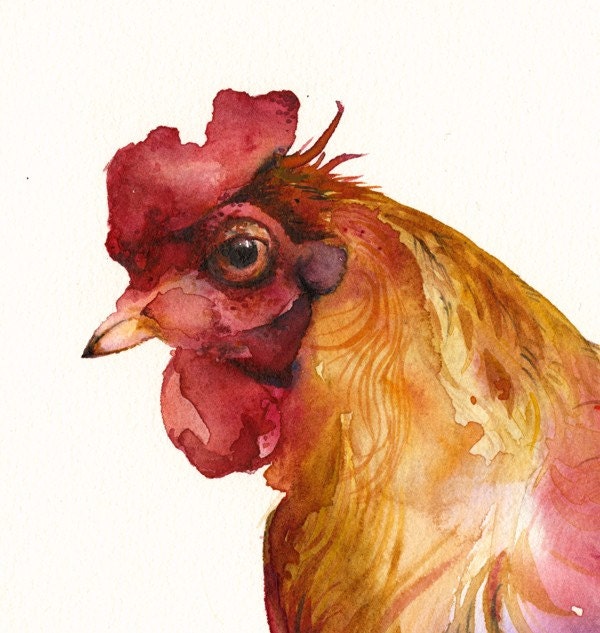 Rooster in Magenta and Gold- archival print