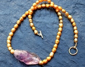 Raw Amethyst Chunk Necklace with Freshwater Pearls in LSU Colors