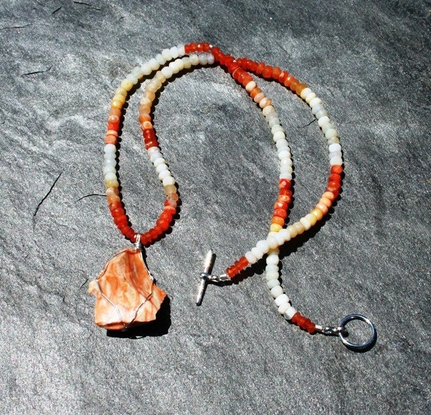 Creamsicle Fire Opal and Carnelian Necklace with Sterling Silver