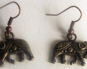 Elephant Earrings - Elephant - earrings - Bronze - ANtique Brass - Indian Elephant - copper - french hook ear wires - ornate - india