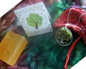 Tree of Life  gift Set - Family Tree Birthstone necklace, Soap, card,  Brocade Bag - Family Tree pendant Grandmother mother in law
