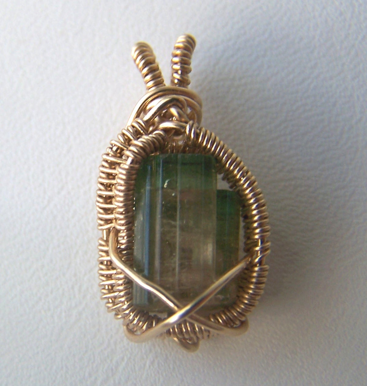 Watermelon Tourmaline Crystal Wire Wrap pendant necklace - Gold wire wrap - Gold Fill - Tantric Twin - Terminated - Small - Valentine Day