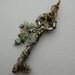 Oak Key Pendant -- Wire Wrapped Key Pendant with Green/Brown Inked Brass Triple Oak Leaves, Bronze Wire, Swarovski Crystal
