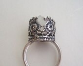 Silver Lace and druzy quartz statement ring