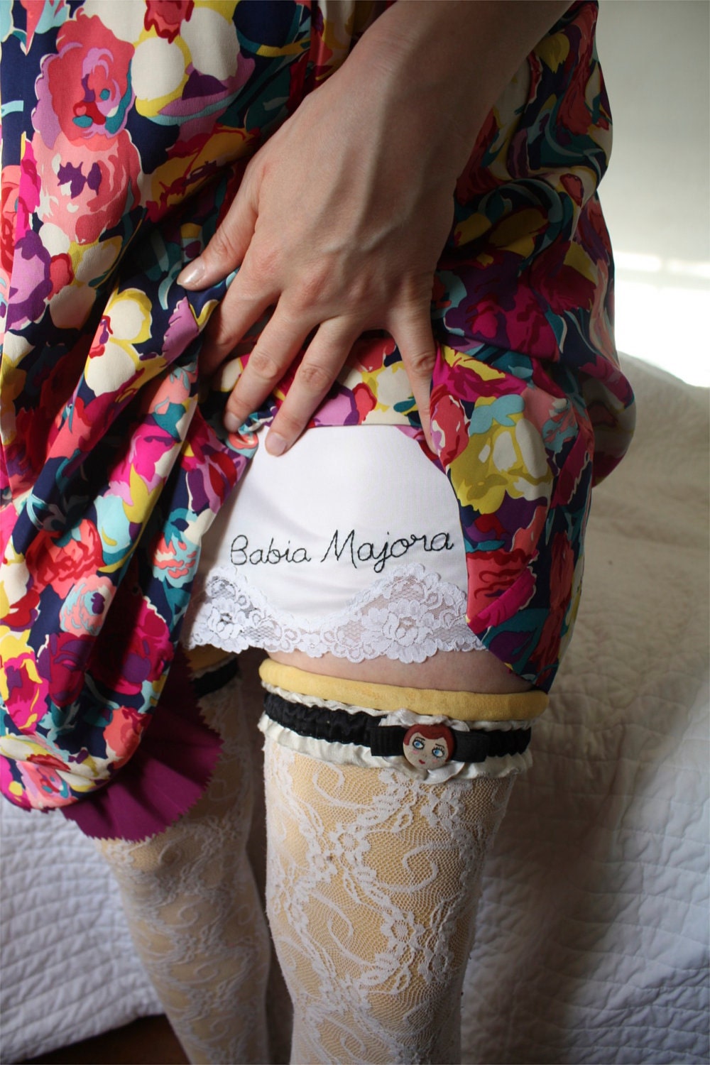 Babia Majora - hand embroidered - full white slip - lingerie