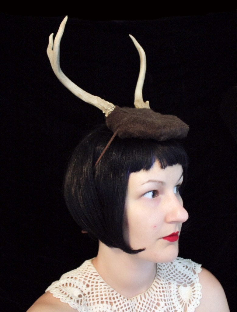 Deer Antler Headband - brown base with two point horns
