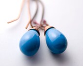 Earrings in Deep Turquoise - Murano glass drops and rosey copper