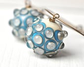 Turquoise and white Murano glass beads and oxidized brass hoops - betsy3 earrings