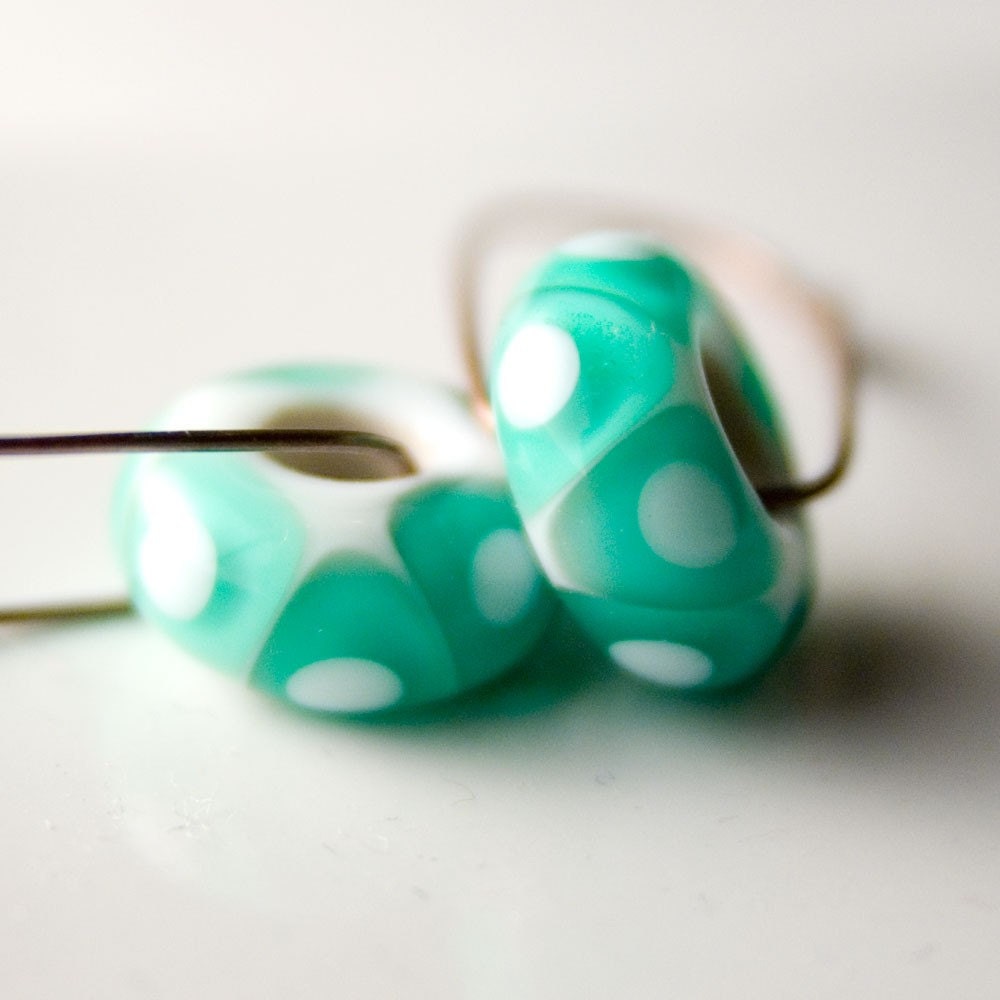 Aqua Earrings Lampwork Green Murano glass and copper hoops