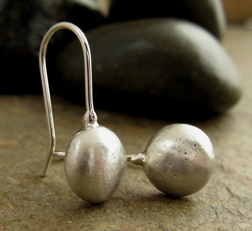 Recycled Metal Pebbles, Sterling Silver Earrings, Eco Friendly Reclaimed Silver, Modern Jewelry, Silver Dangle Earrings