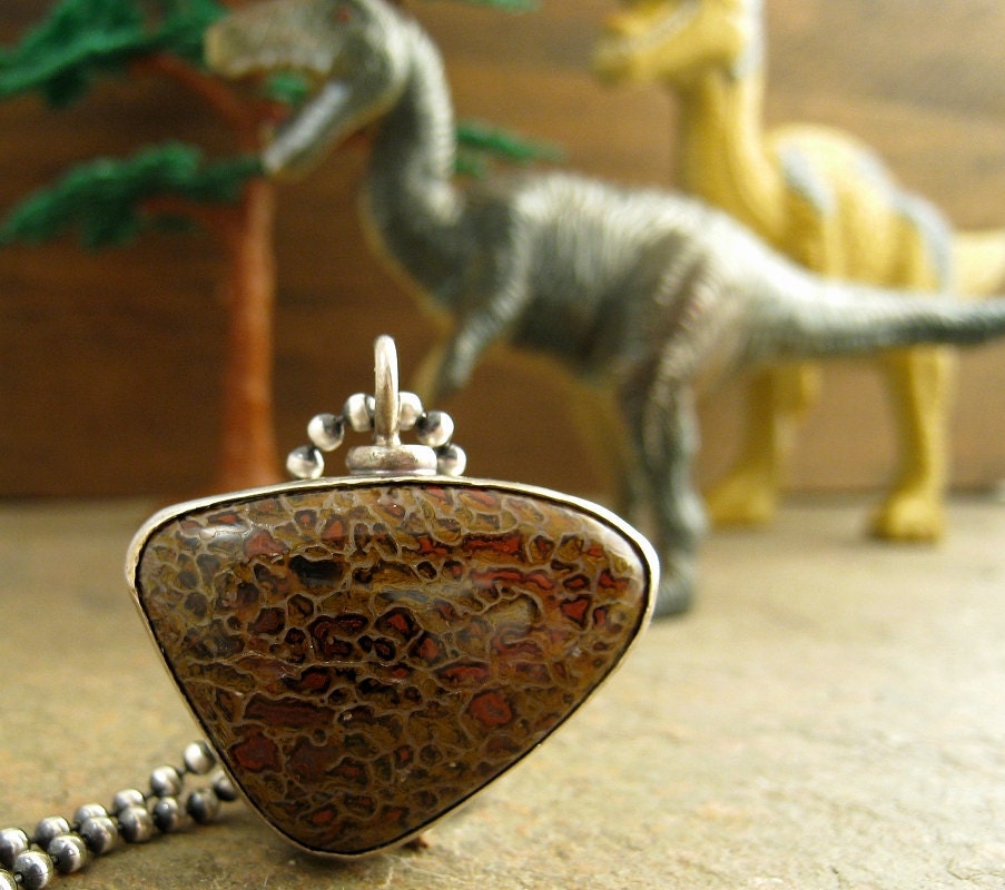 Dinosaur bone necklace sterling silver bezel. by organikx on Etsy