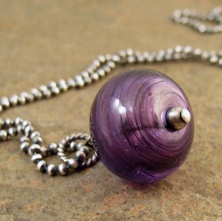 Handmade lampwork necklace oxidized sterling silver. Silver necklace, purple glass bead necklace. Sale
